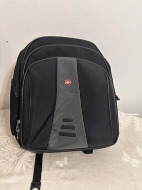 SwissGear Black and Gray Laptop Backpack with Red Logo